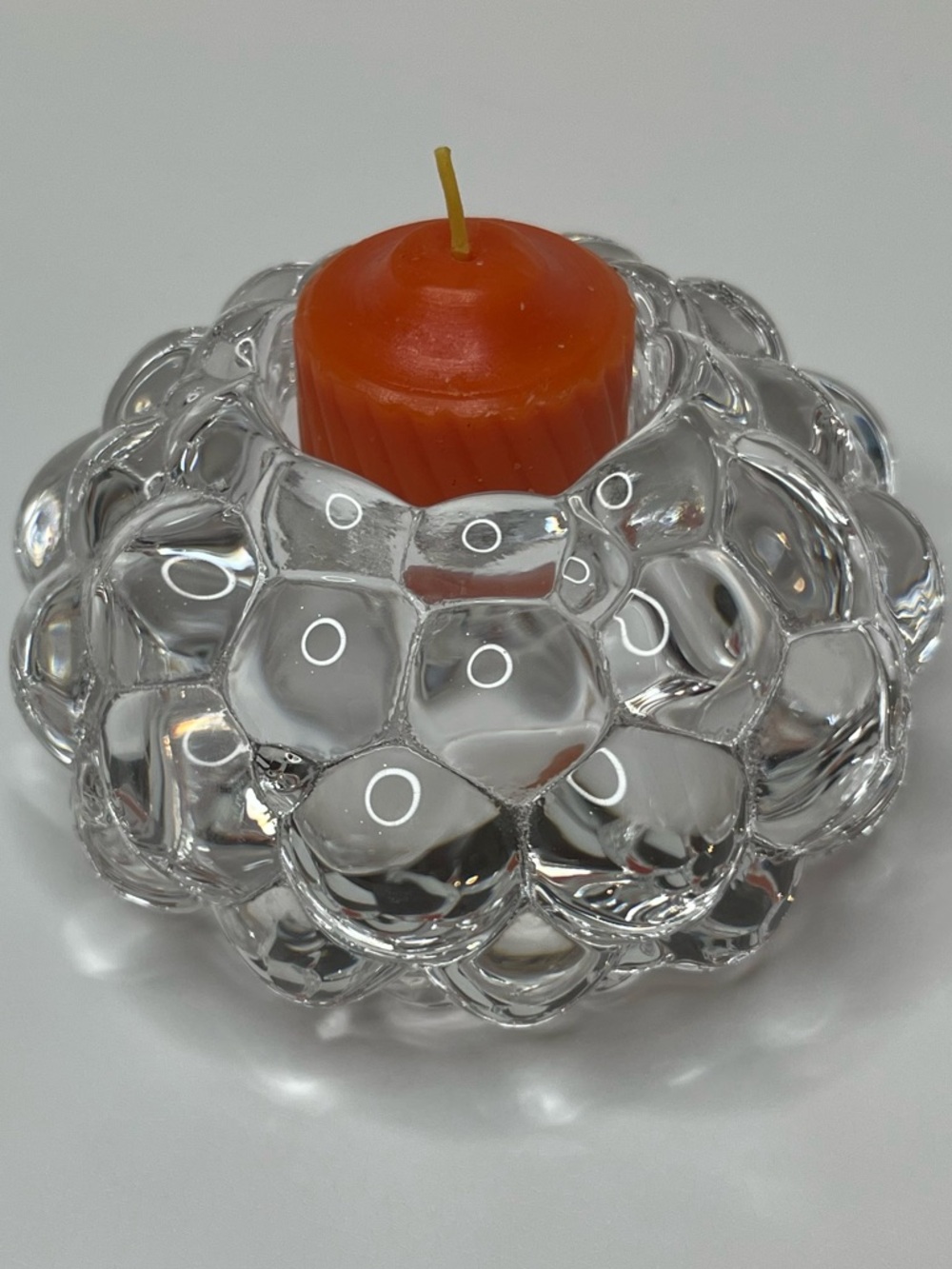Orrefors Sweden Signed Heavy Clear Raspberry Shaped Crystal Candle Votive Holder
